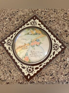 Vintage Bubble Glass Convex Mother's Poem Roses Flowers Mom's House Wall Art